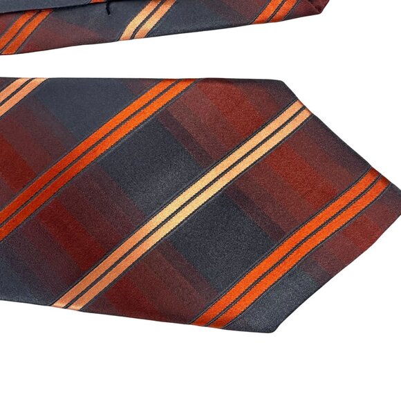 Arrow Mens Plaid Silk Tie Red & Orange Stripes - Picture 5 of 5